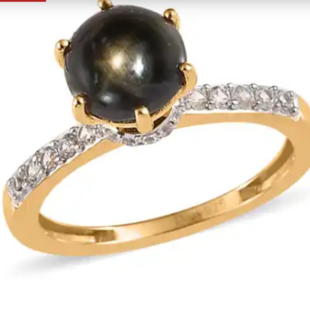 Stunning Bankacha Natural Black Star Sapphire/White Zircon Ring